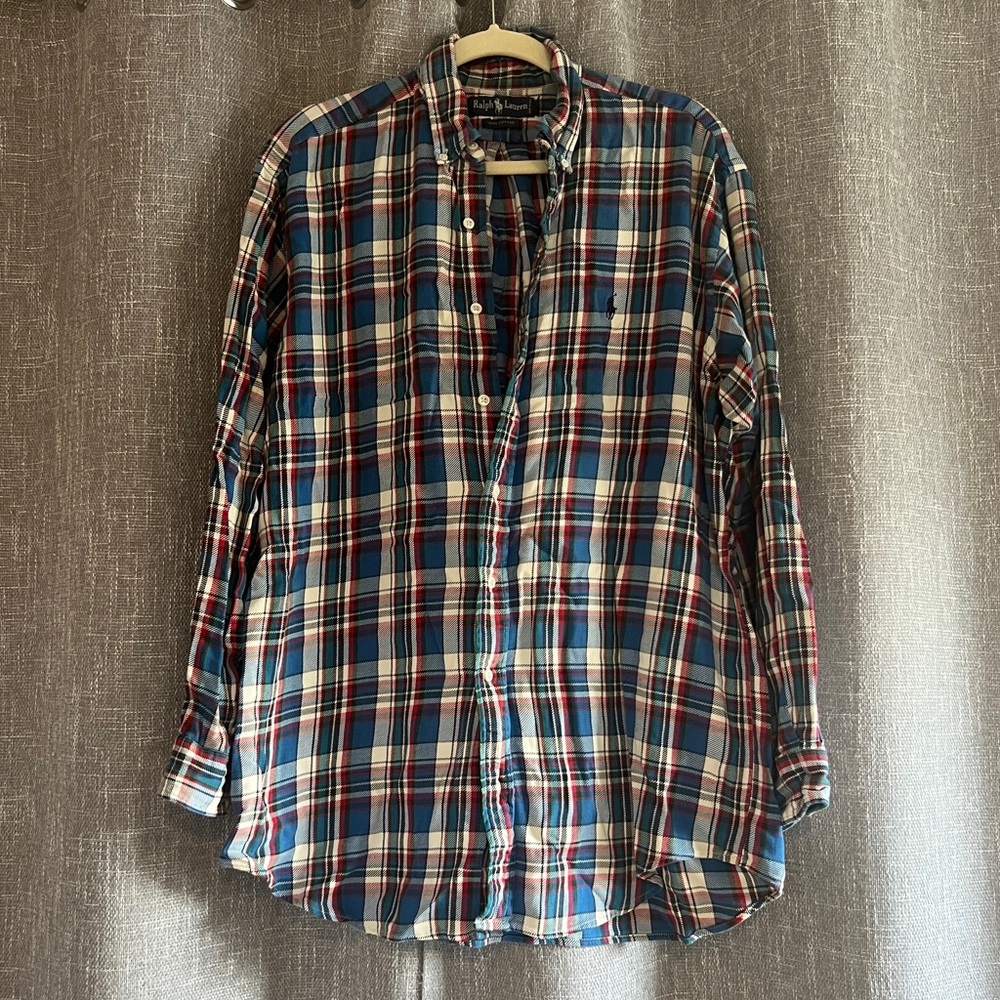 Ralph Lauren Polo quintessential cozy oversized plaid flannel in blue/red/white